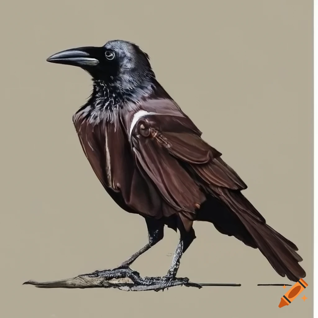 Crow bird wearing a brown leather jacket on Craiyon