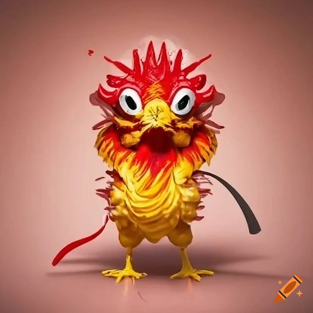 Chicken practicing karate in manga style