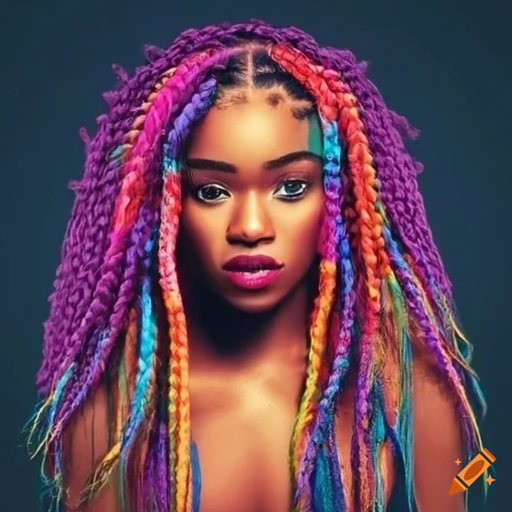  Woman with colorful braided afro hair on Craiyon