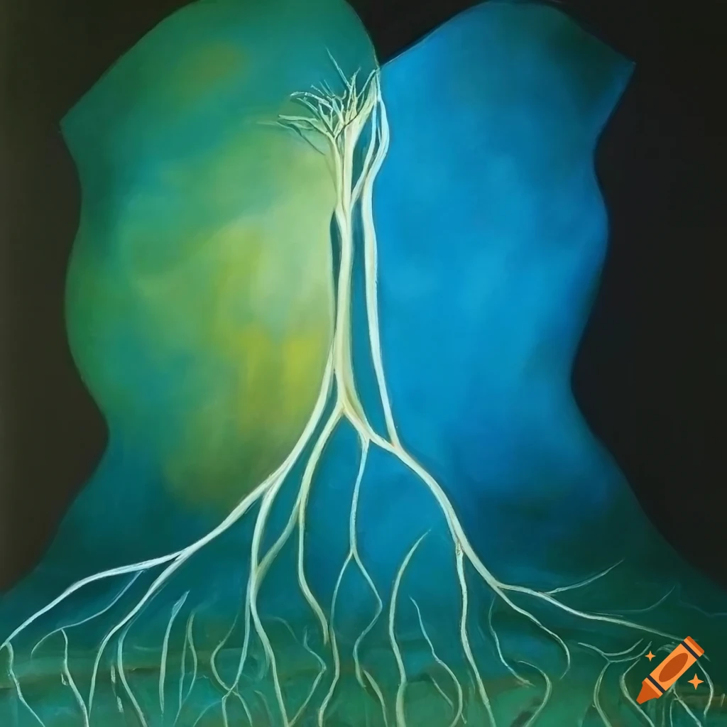 Colorful painting of roots and a butterfly by George Tooker