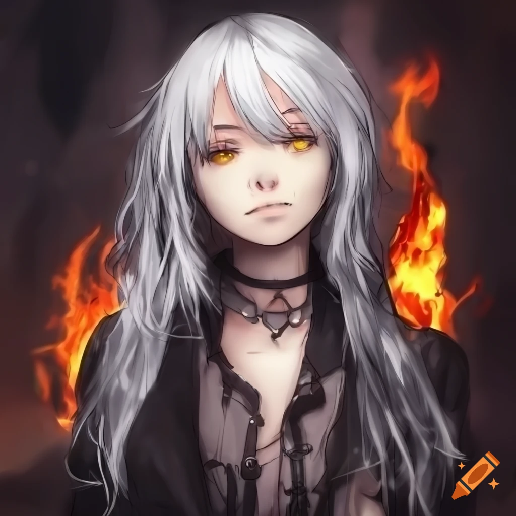 Cute goth anime girl with tattoos, white hair and red eyes on Craiyon