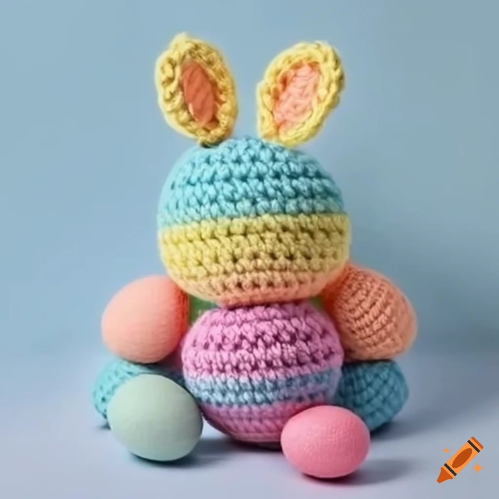 Amigurumi Easter bunny with pastel colors and Easter egg basket