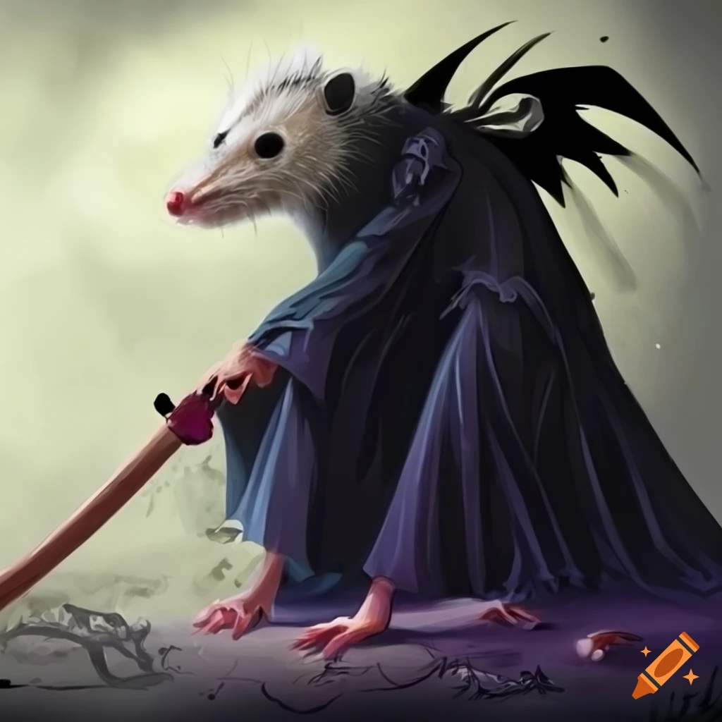 Grim reaper opossum illustration