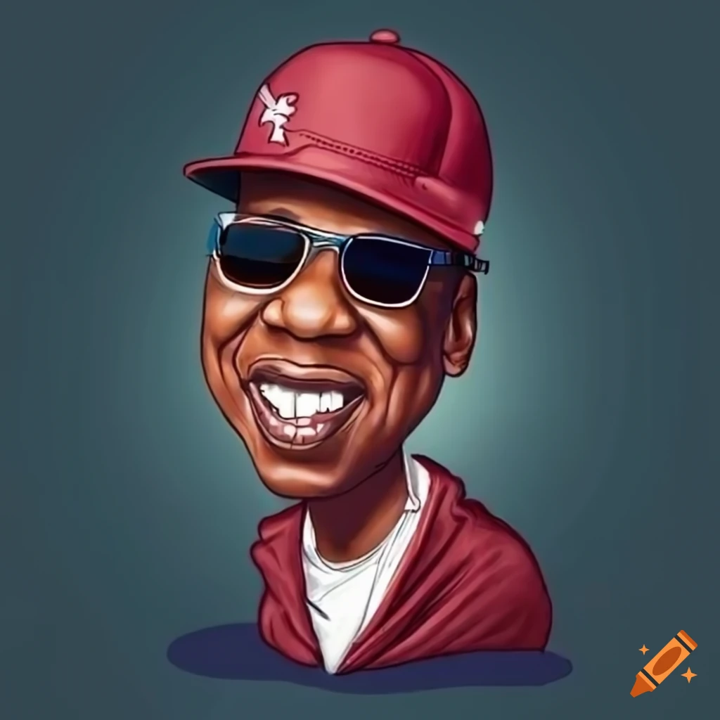 Smiling caricature of jayz with sunglasses and baseball cap on Craiyon