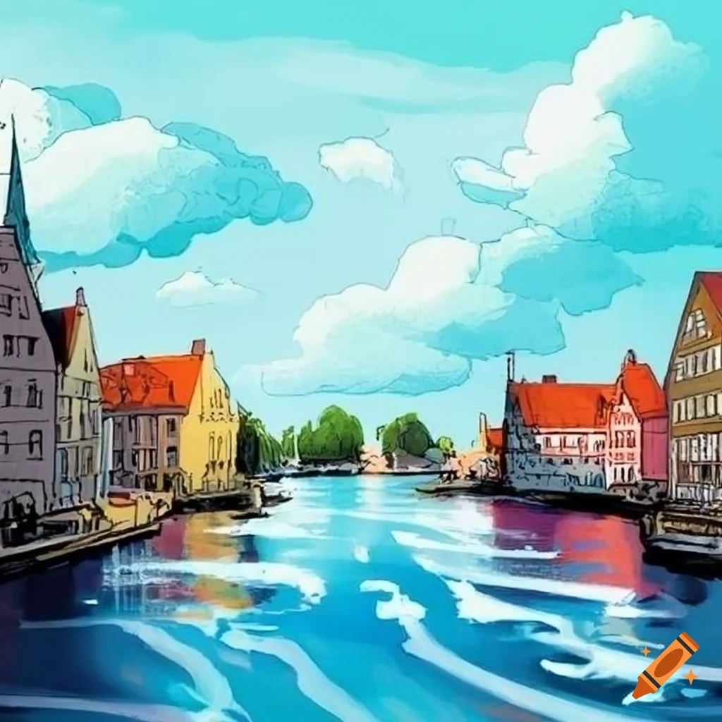 Iconic view of Flensburg Foerde in comic style