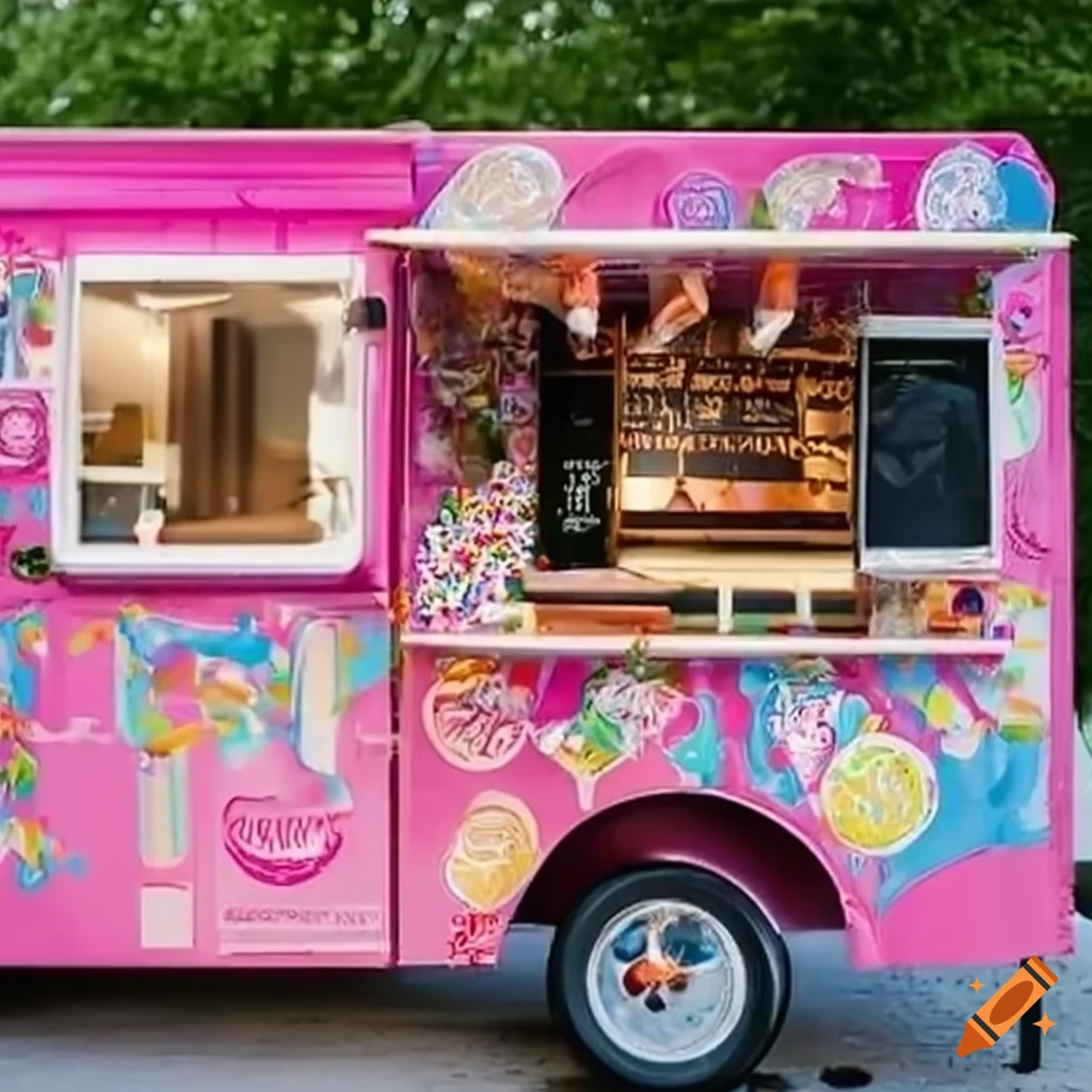 Ice cream food truck with 'sweet treats' signage on Craiyon