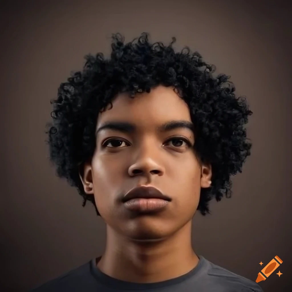 Man with curly black hair and brown skin walking in a bustling city ...