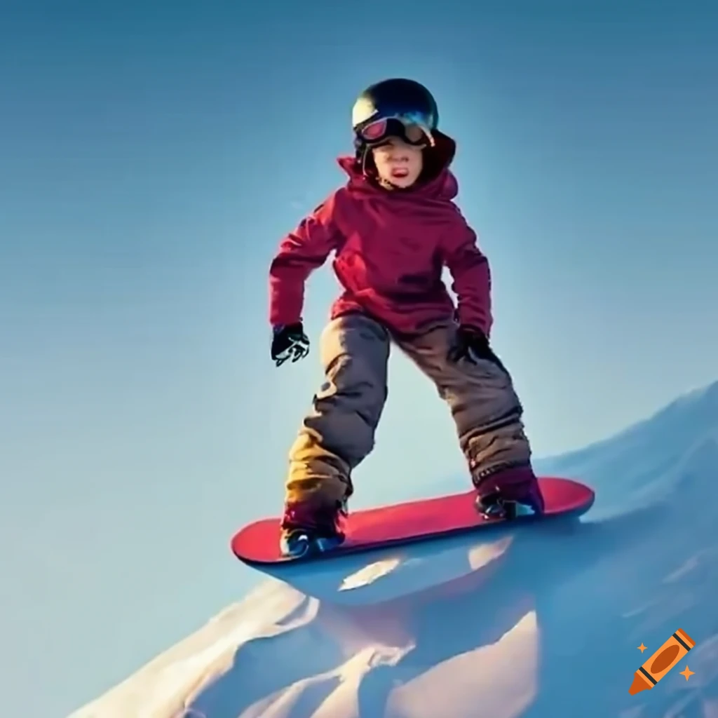 Kid snowboarding balancing on heel edge on Craiyon