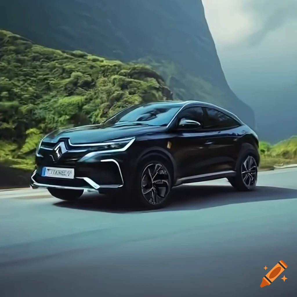 Renault ARKANA Black driving on the road to Reunion Island in a tropical environment