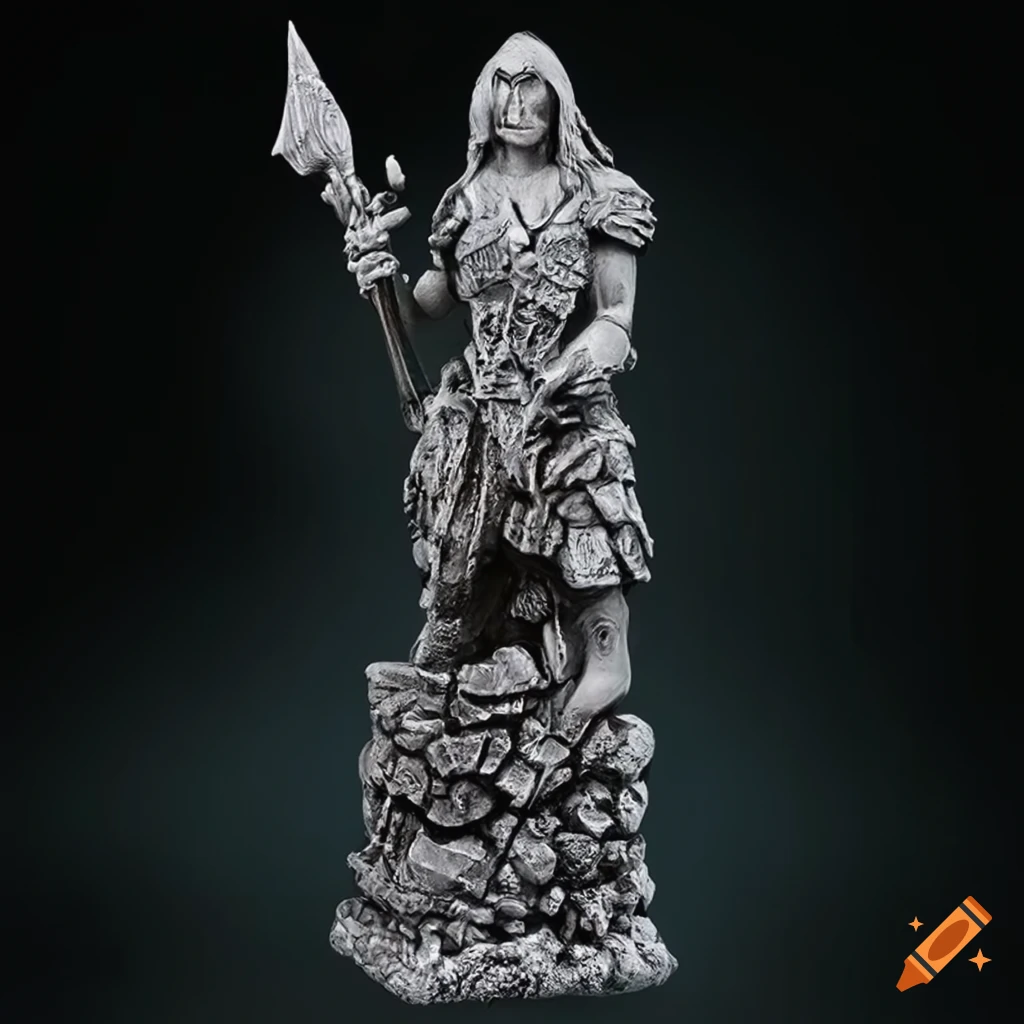 Fantasy cracked stone warrior statue on Craiyon