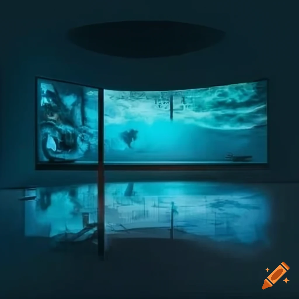 Museum with giant tvs displaying nature scenes on Craiyon