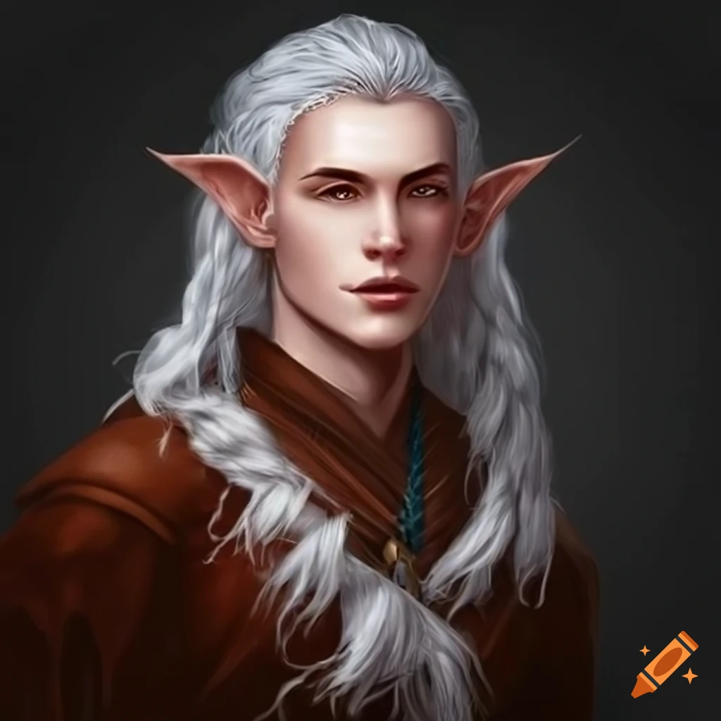Handsome male elf with long silver braided hair on Craiyon