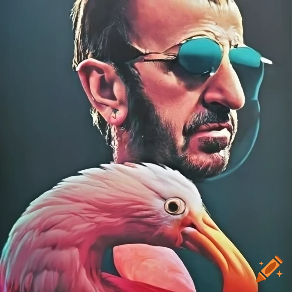 Ringo starr on a flamingo body in 1960s counterculture movie poster on ...