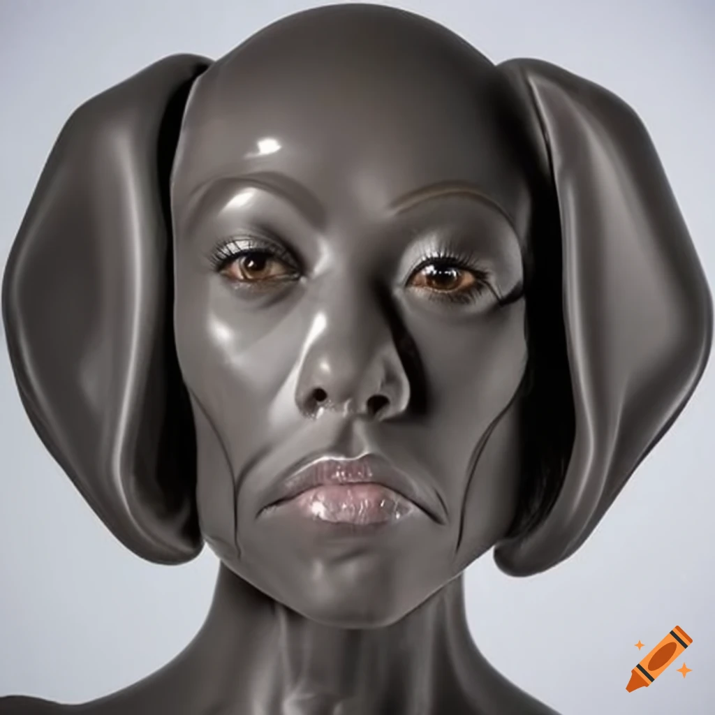 Kourtney kardashian wearing dark grey transparent latex with a labrador