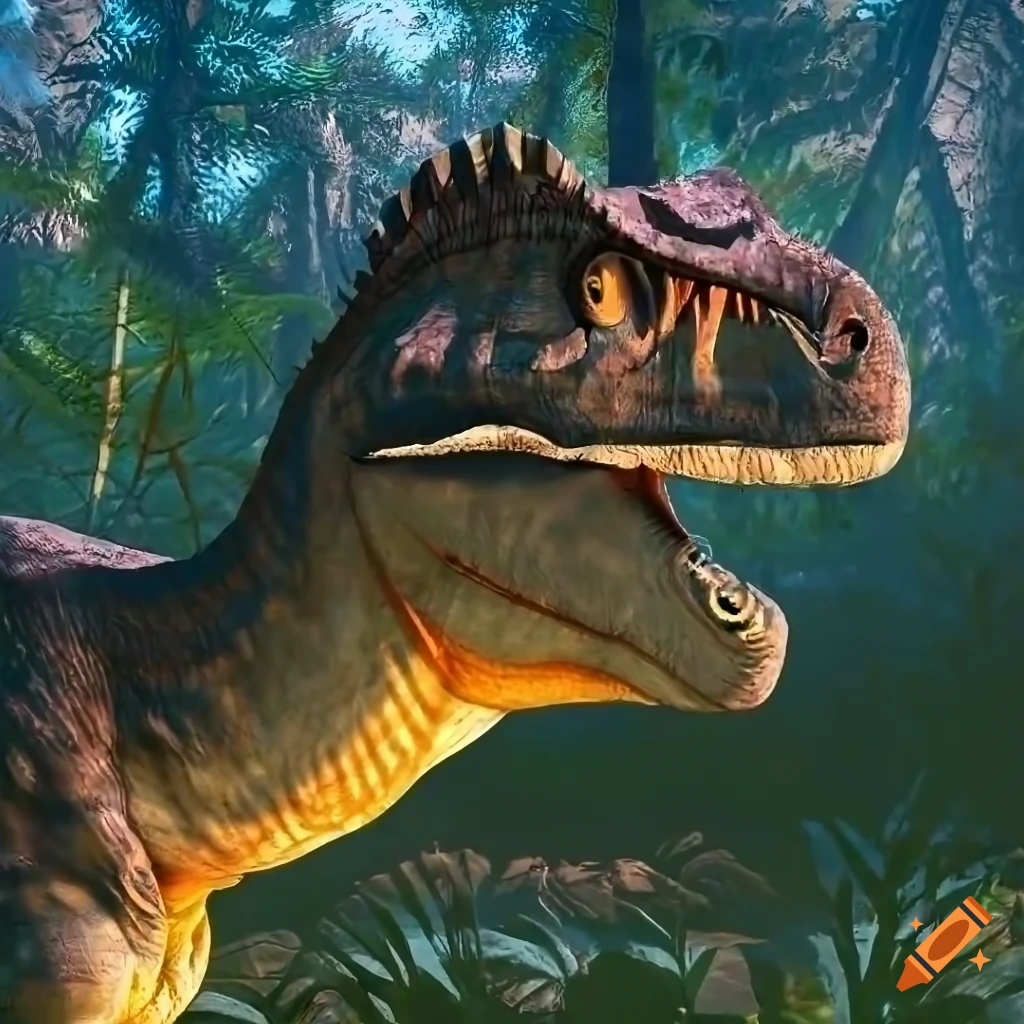 Pachycephalosaurus dinosaur with intricate motley color pattern in forest environment