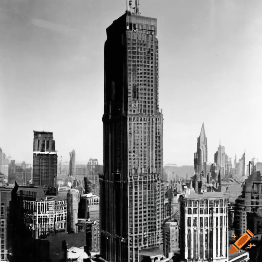 Builders in 1950s new york on a smoky skyscraper on Craiyon