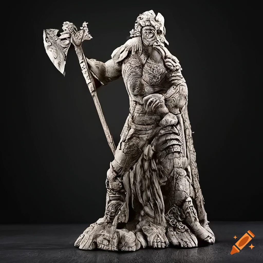 Fantasy cracked stone warrior statue on Craiyon