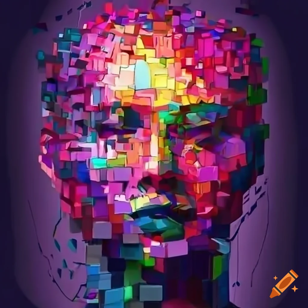 Abstract representation of a person made of cubes on Craiyon