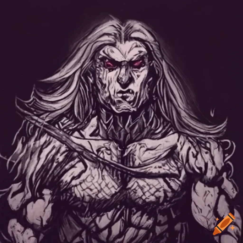 Intricate drawing of a dark fantasy Conan Style barbarian in Berserk Manga style