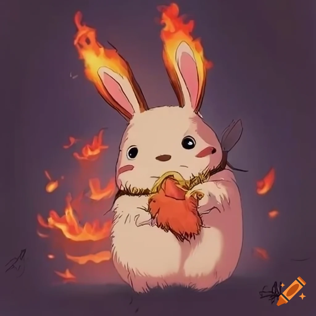 Enchanting and fluffy fire bunny from the Studio Ghibli universe