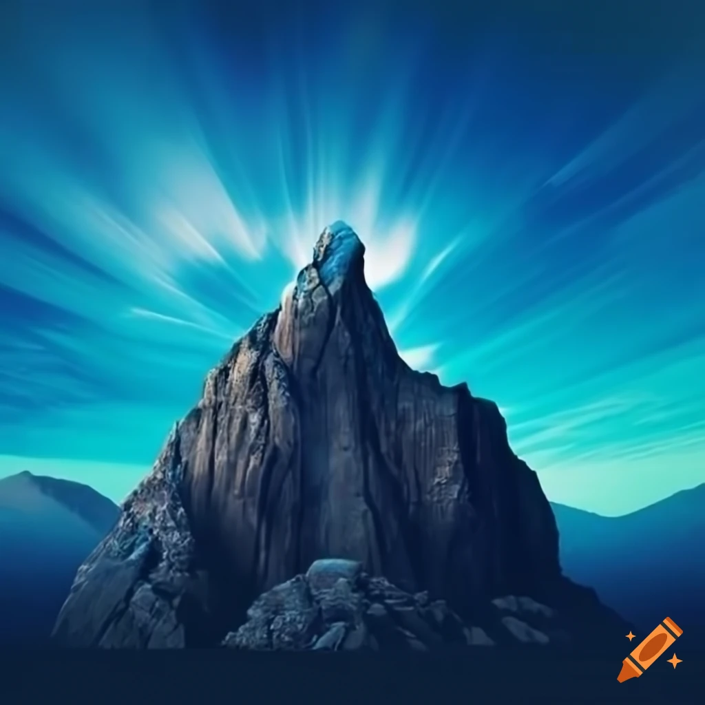 Blue rock giant with mountain background on Craiyon