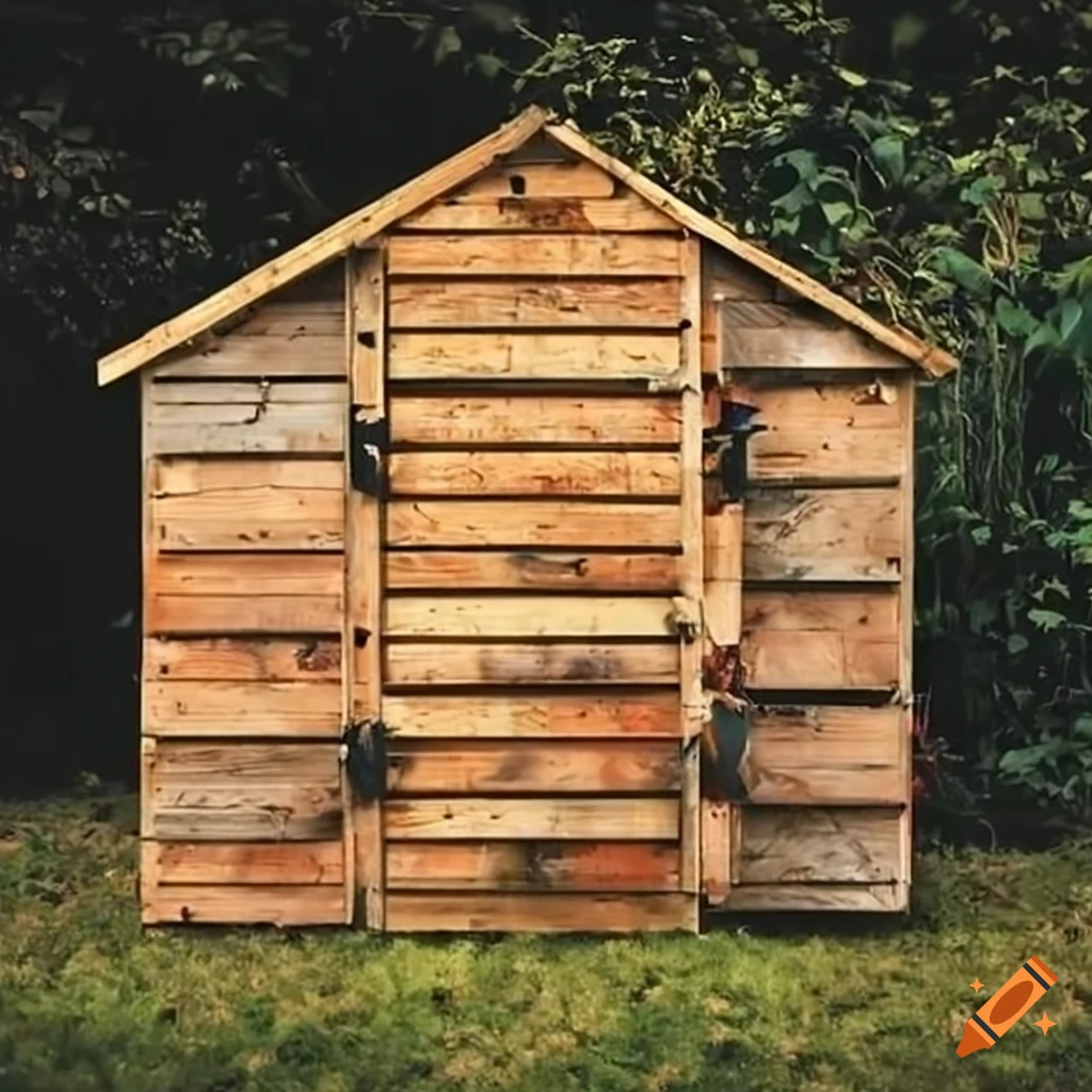 Garden shed constructed from pallets on Craiyon