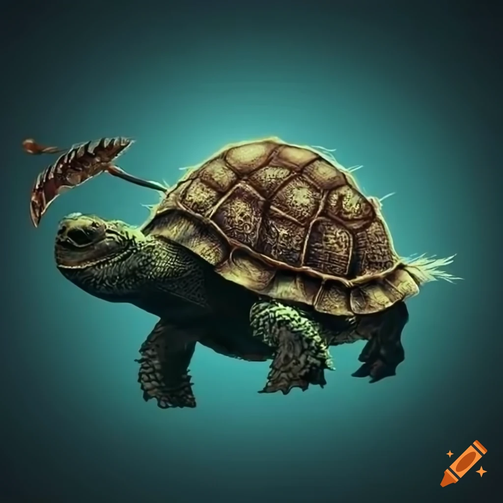 Intricately detailed giant turtle with a scholarly demeanor in the style of Dark Souls
