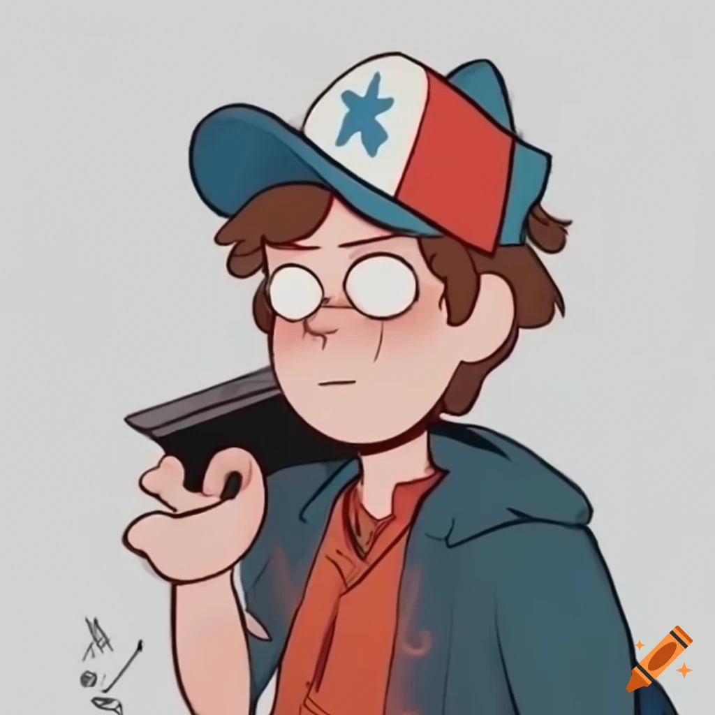 Dipper pines from gravity falls wearing all black clothing and looking