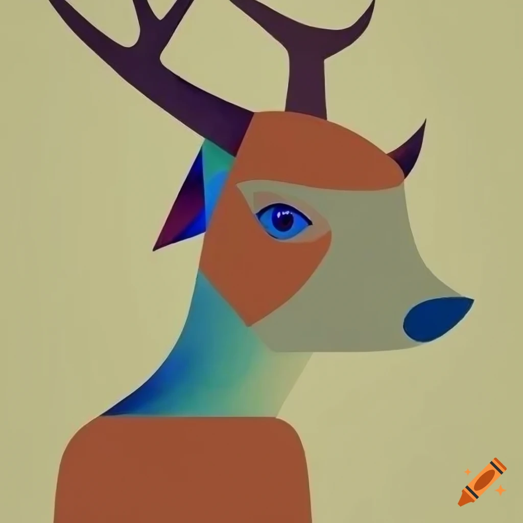 Abstract minimalist cubism artwork of a girl with a deer