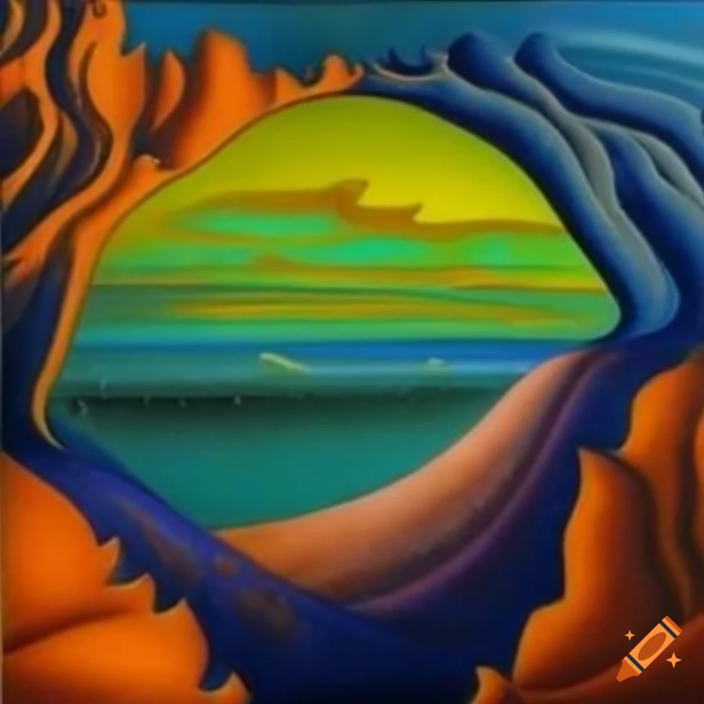Abstract art in the style of rococo, Dr. Suess, and Yves Tanguy with inspiration from Caspar Friedrich and Mandelbrot sets