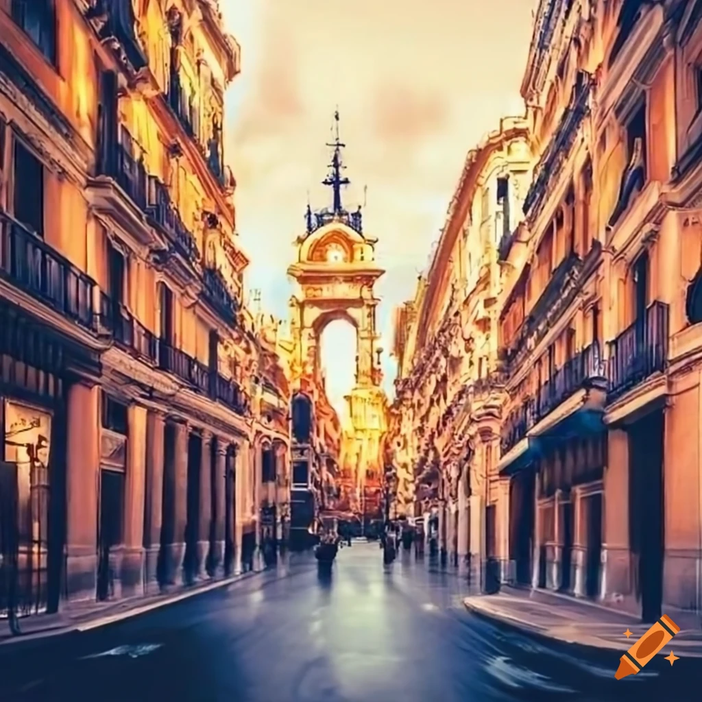Lively city scene in Madrid