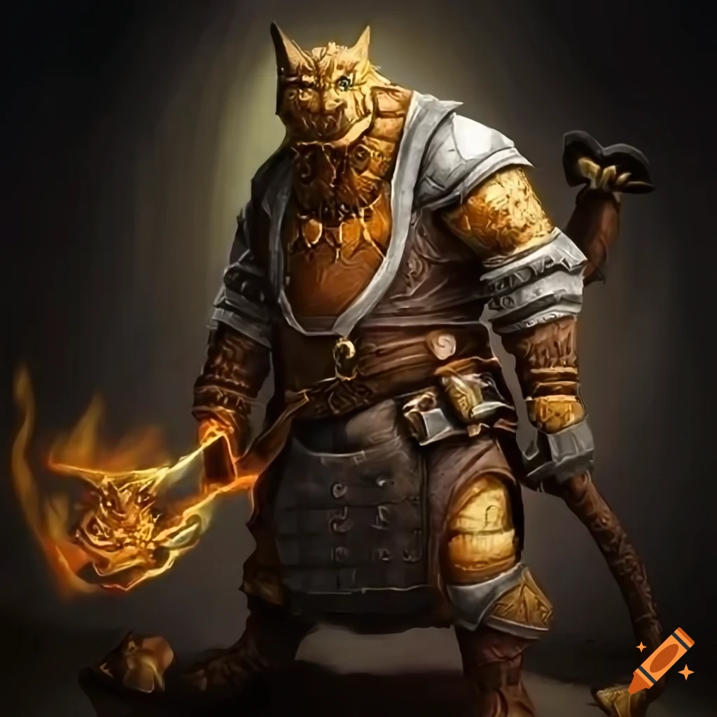 Gold dragonborn blacksmith fantasy character