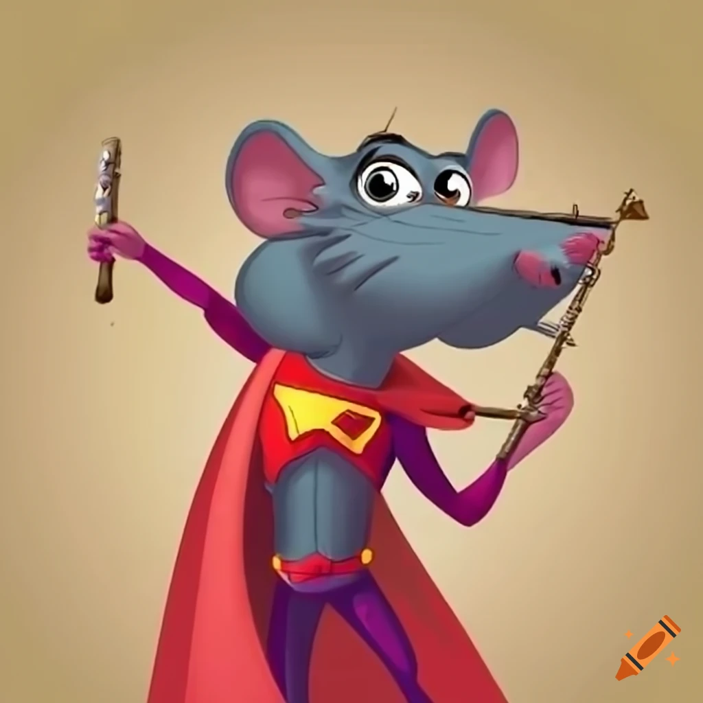 Cartoon superhero rat playing the flute on Craiyon