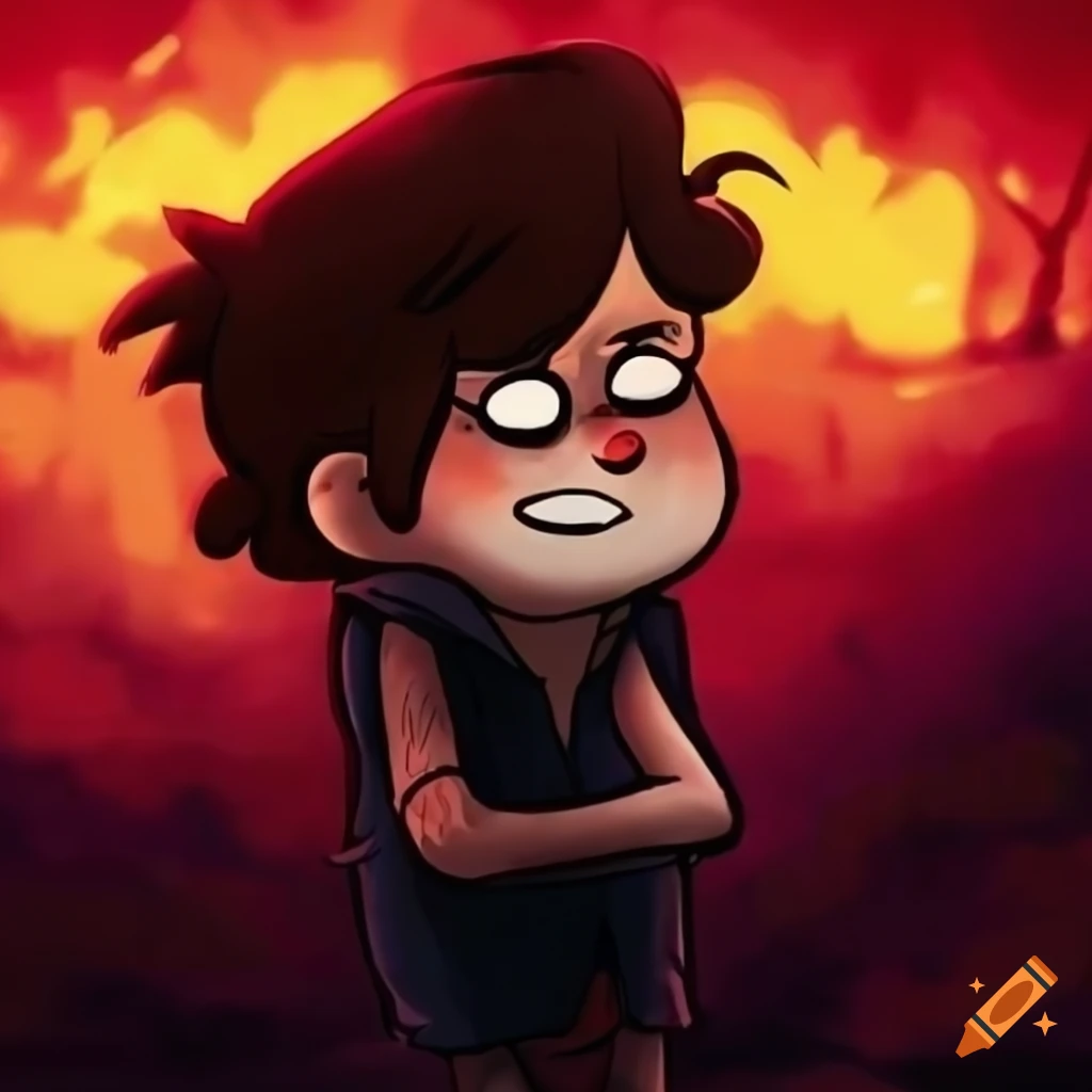 Sad and depressed dipper pines from gravity falls in black attire on