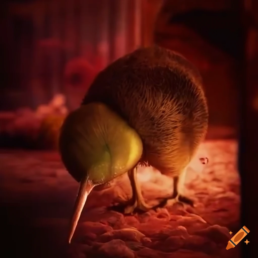 Fascinating encounter with a kiwi bird in a zoo under infrared lighting on Craiyon