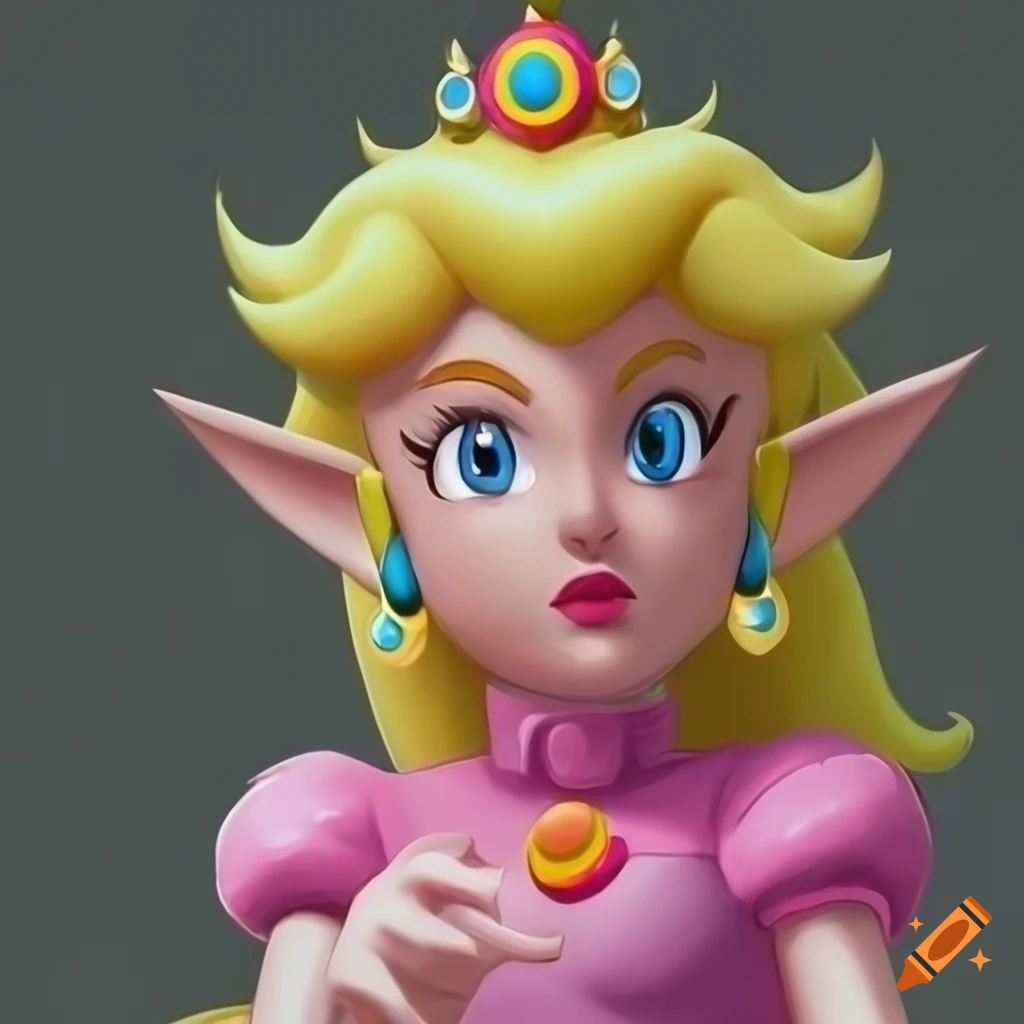 Close up of link dressed as princess peach in digital artwork on Craiyon