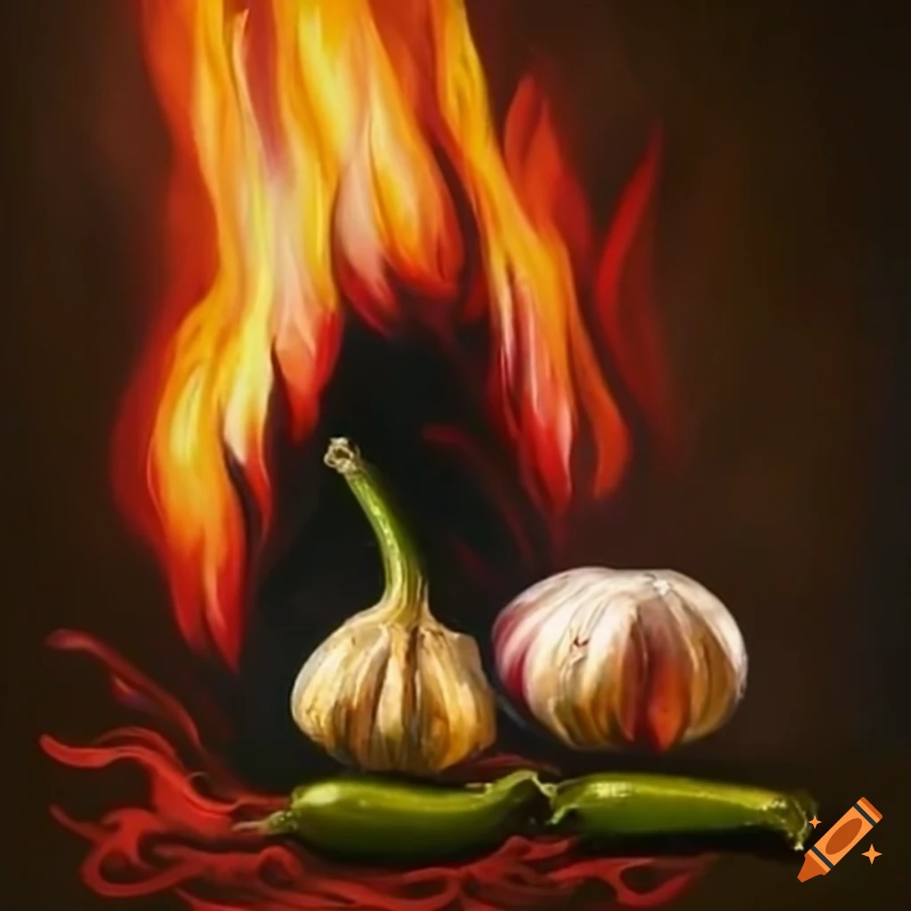Burning garlic clove and jalapeño on Craiyon