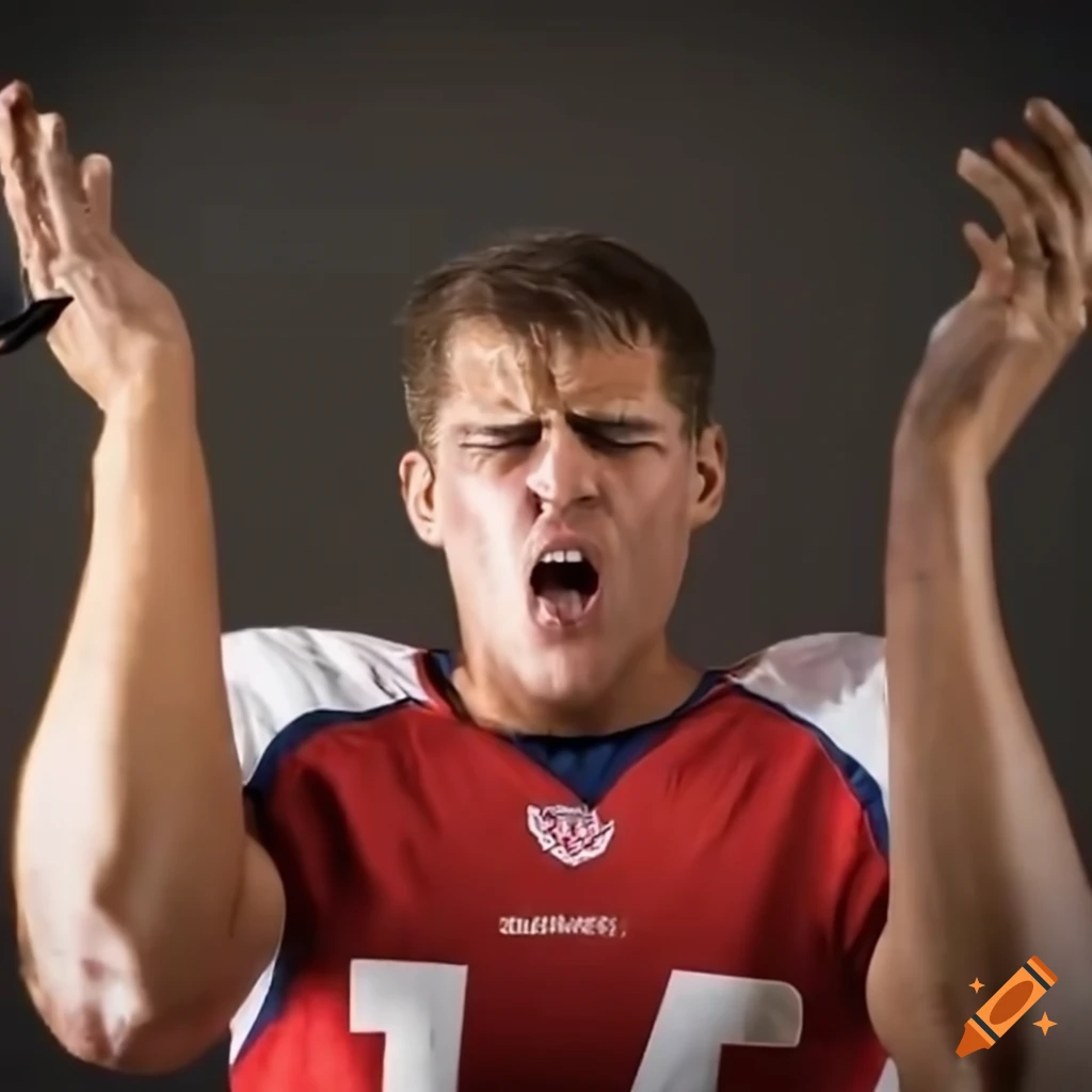 American football player showing determination and intensity on Craiyon