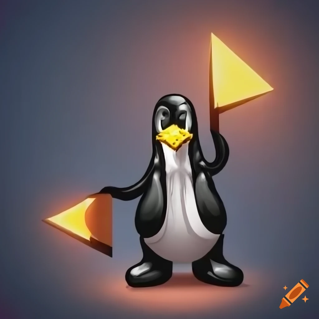 Tux from linux holding a python logo with bg python text banner in ...