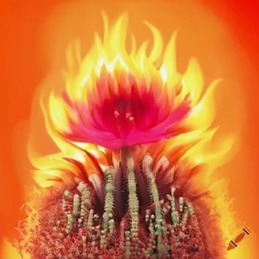 Blossoming desert flower engulfed in flames on Craiyon