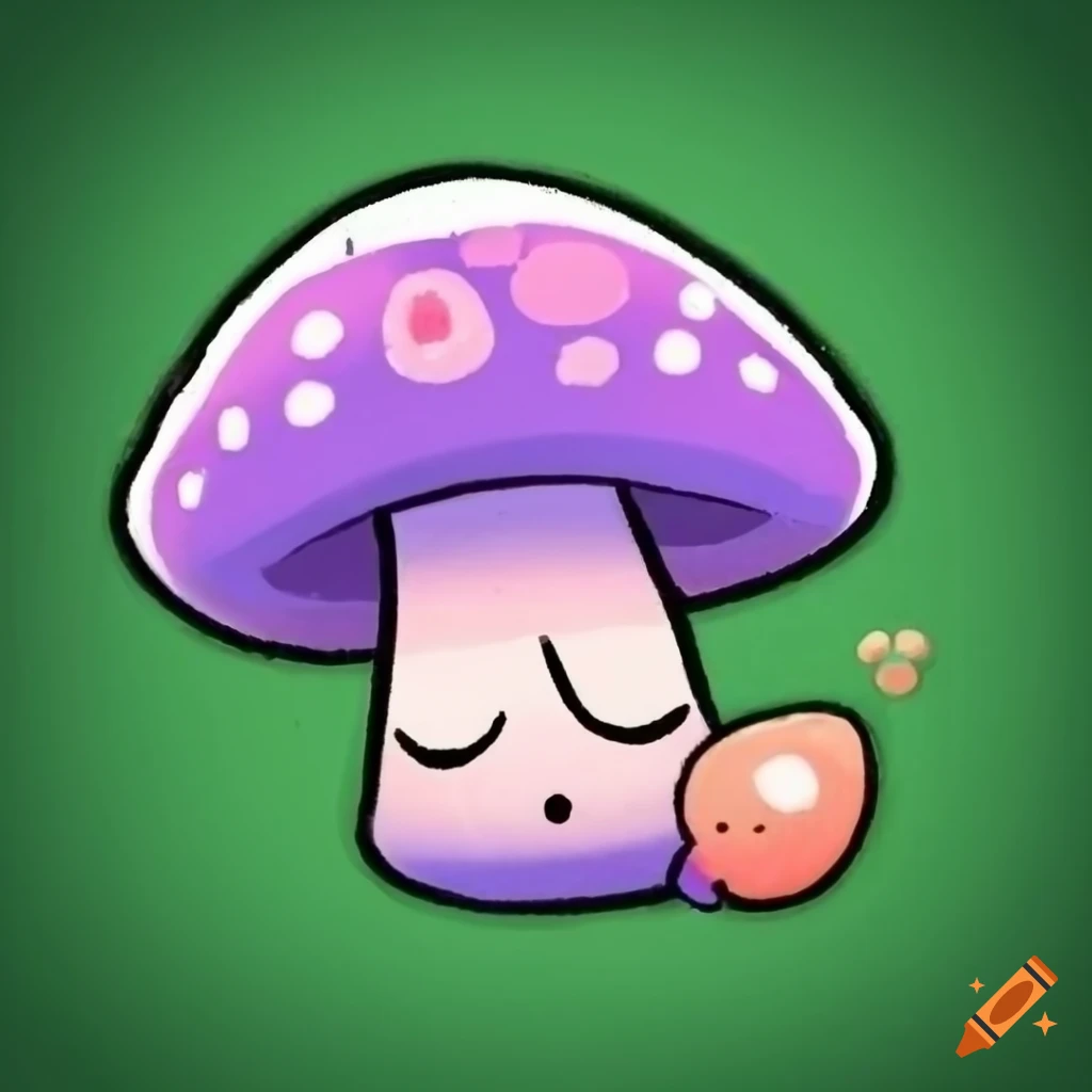 Cute, chibi, simple, colorful pastel fungi character