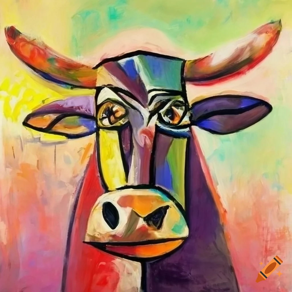 Pablo picasso style painting of a cow on Craiyon