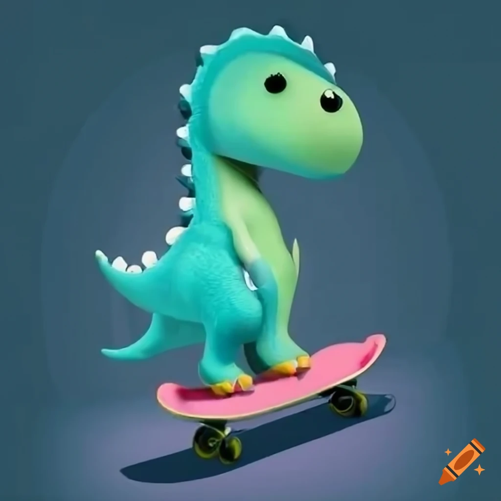 Cute dinosaur riding a skateboard on Craiyon