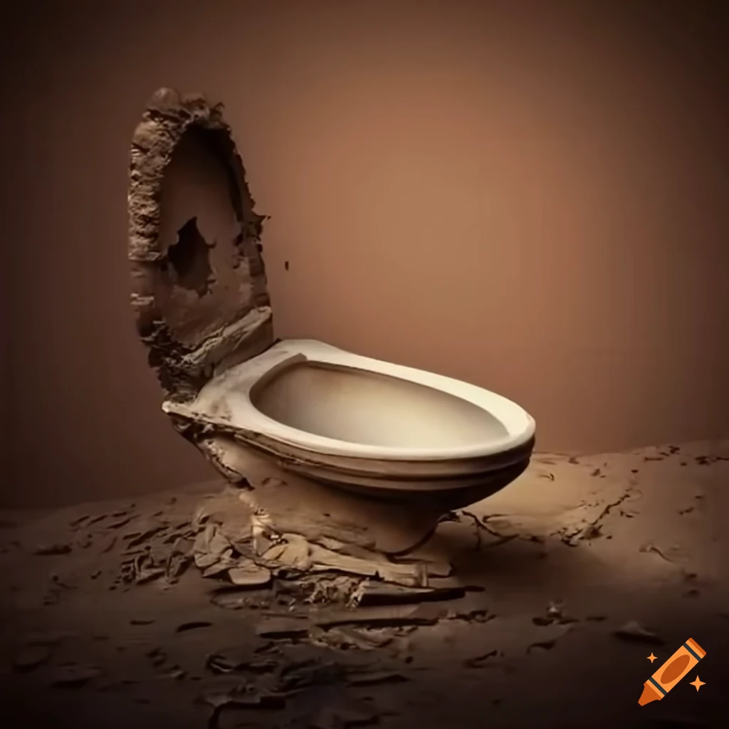 Desolate toilet bowl in a desert city ruin on Craiyon