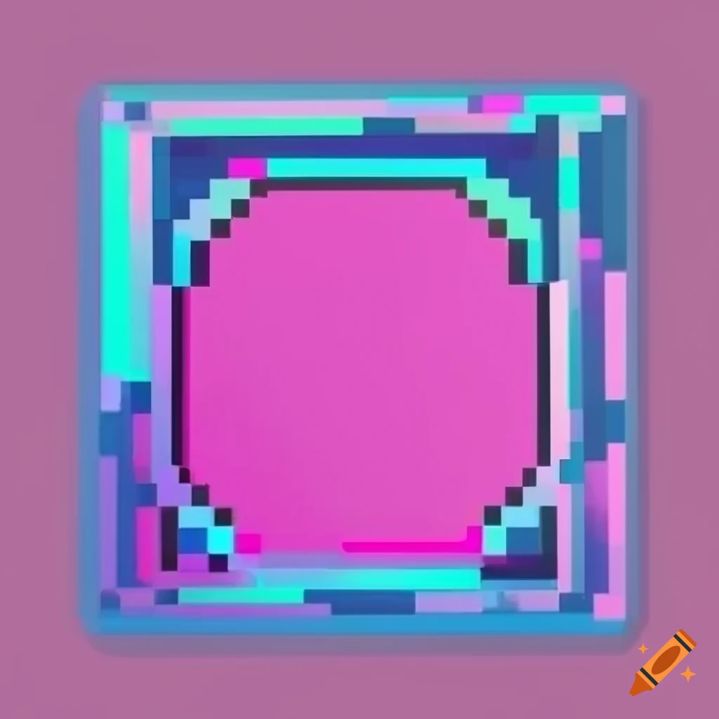 Pixelated image frame with rounded corners in vaporwave colors on Craiyon