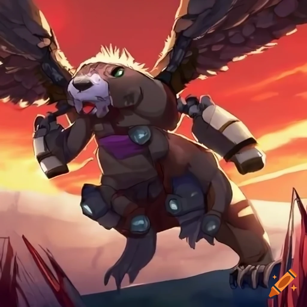 Giant anime mecha-beaver with wings depicting polish winged houssars on ...