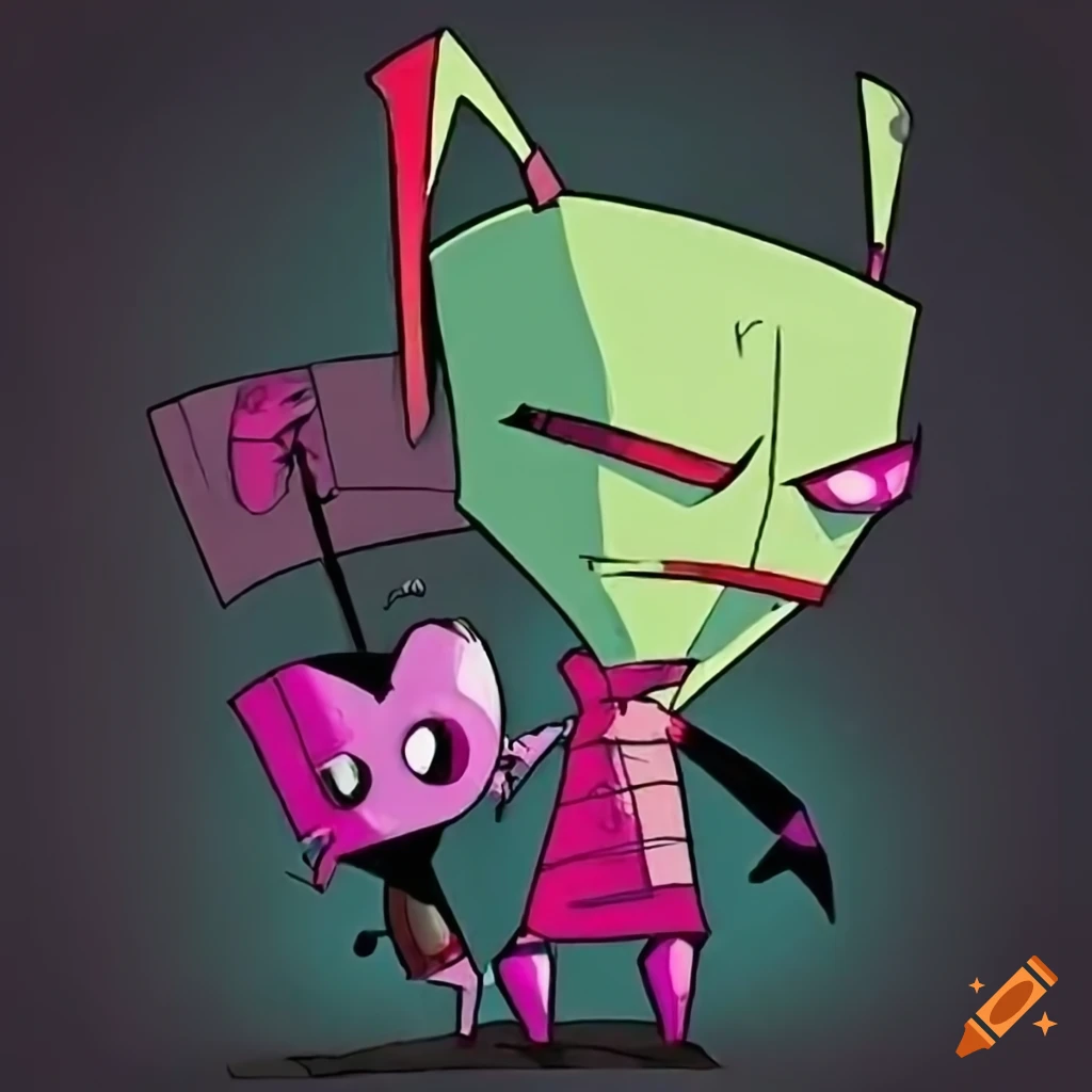 Vibrant pop art collage of invader zim character on Craiyon