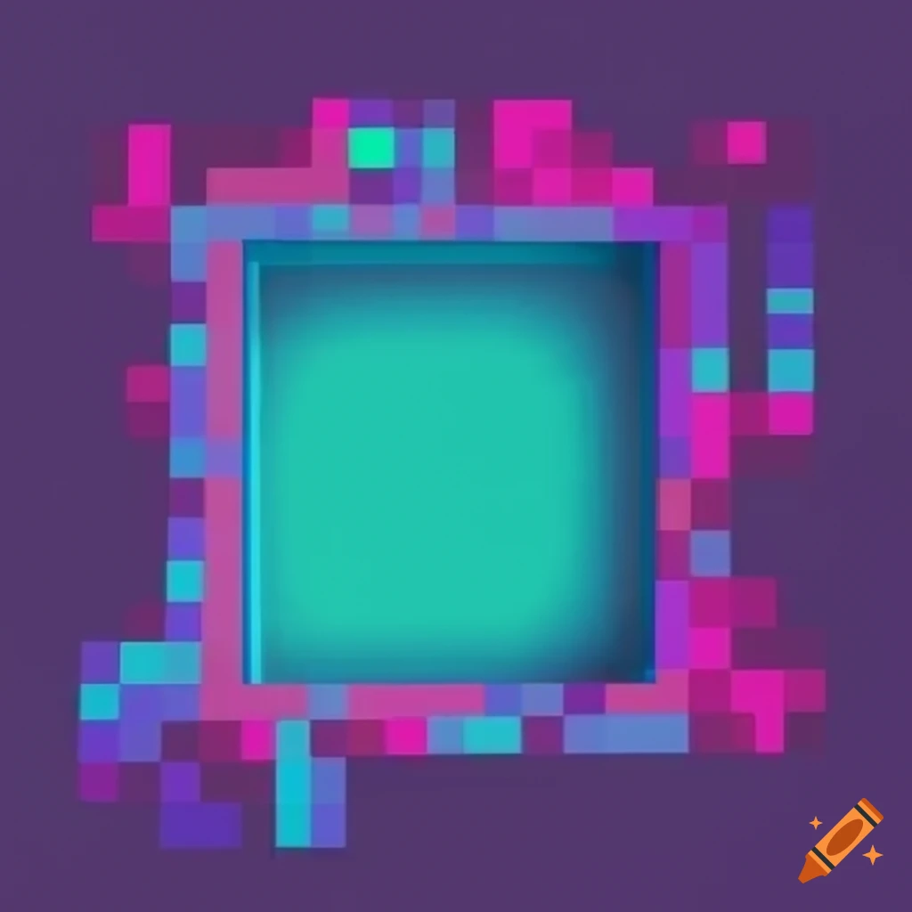 Pixelated image frame with rounded corners in vaporwave colors on Craiyon