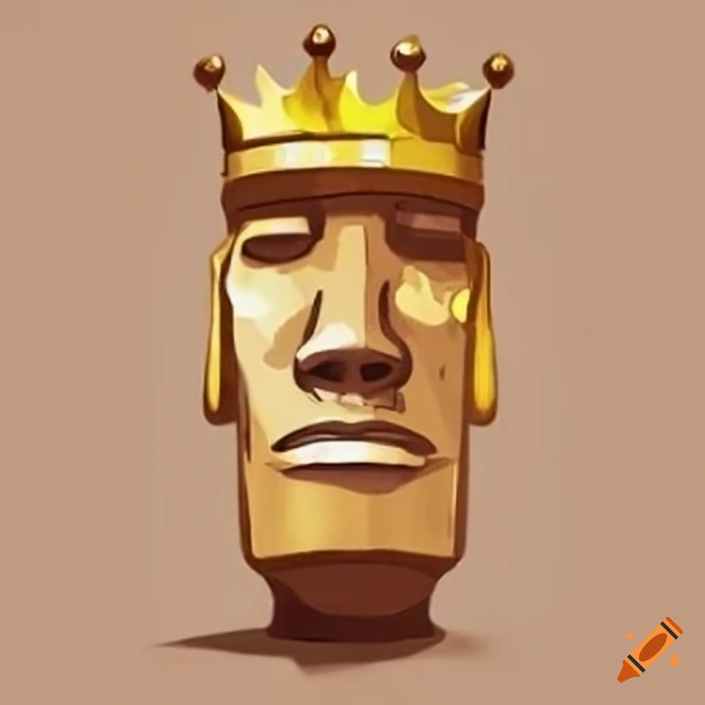 Moai head with golden crown on Craiyon