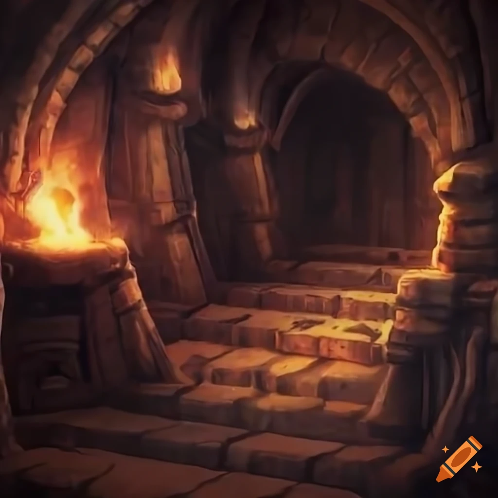 First person view of a dark crypt dungeon with a torch in hand